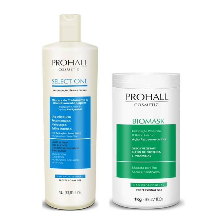 Prohall Kit Escova Select One 1L + Máscara Biomask 1Kg - Prohall Cosmétic (0)